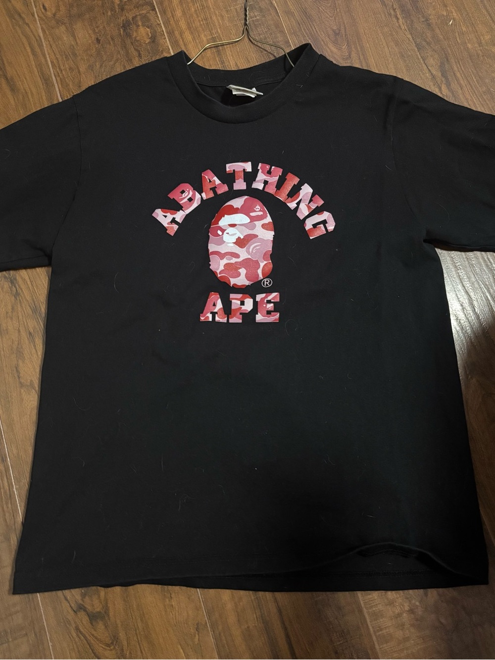 Bape Black Tee with Pink Red Camo Logo